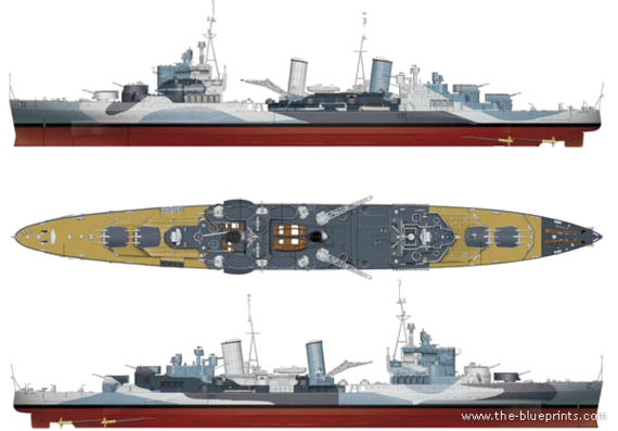 HMS Belfast [Heavy Cruiser] (1942) - drawings, dimensions, pictures
